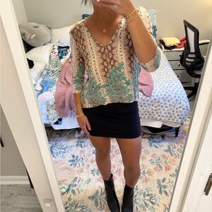 Y2K V-Neck Snake Print Top with Teal Accents